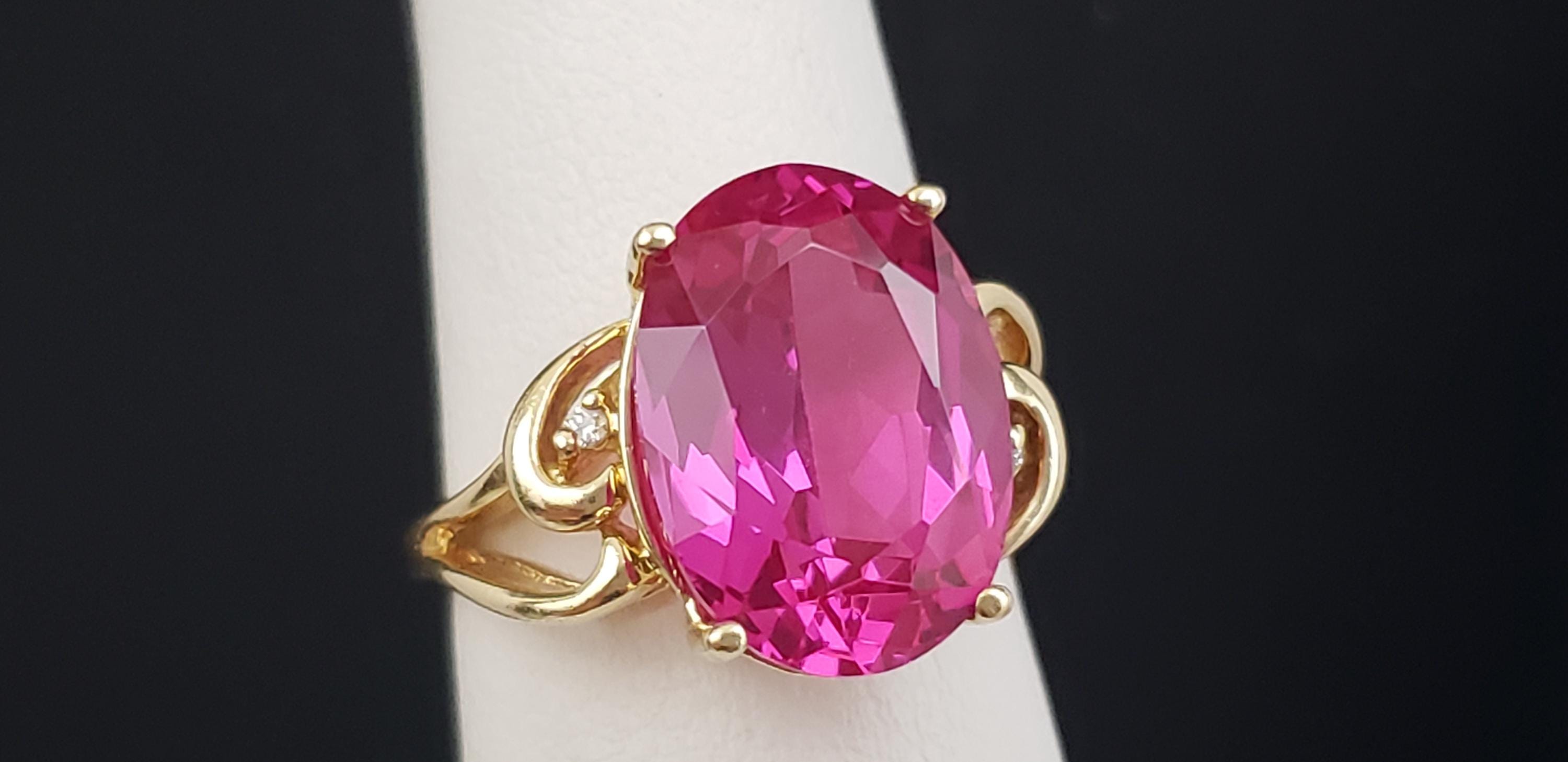 Vintage 14K Solid Gold QVC Diamonique Simulated Magenta Ruby Oval Cut ...