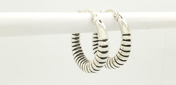 Vintage Solid Sterling Silver Ribbed Beveled Holl… - image 3