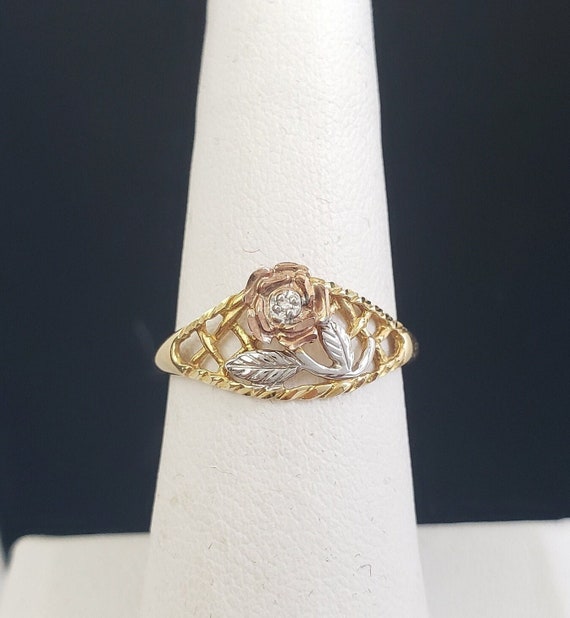 Vintage JCM 10K Solid Yellow Rose White Gold Genuine Diamond Accent Rose Sweetheart Ring 1.3 Grams Size 7 Made by Jacmel Mauritus MH 5147 Etsy