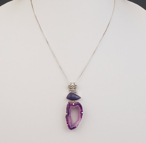 Vintage Purple Charoite & Agate Crystal Solid Ste… - image 9