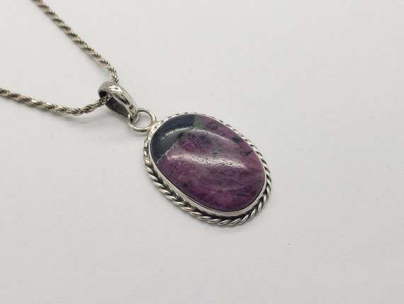 Vintage Ruby Zoisite Solid Sterling Silver Braide… - image 1