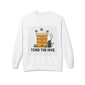 Beekeeper Sweatshirt, Tend the Hive Crewneck, Beekeeping Gift, Apiary Hobby Pullover, Backyard Beekeeper Hive and Smoker Design