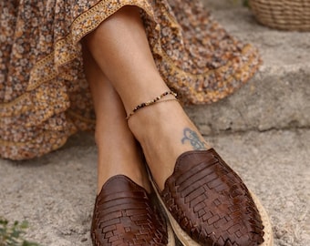 Handmade Chocolate Tan Leather Huarache Sandals: Mexican Boho Shoes, Comfortable Everyday Wear
