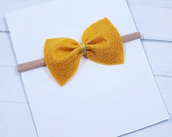 Autumn Yellow Felt Bow with Gold Center Headband