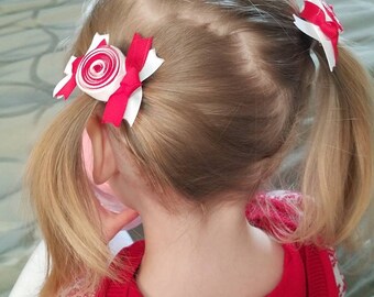 Peppermint Ribbon Hair Bow for Christmas