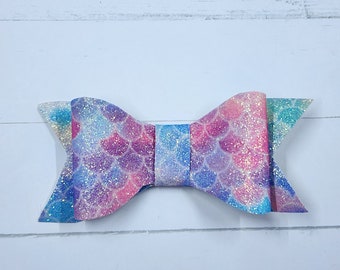 Sparkly Pink Blue Purple Mermaid Scales Bow Barrette