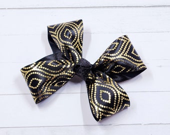 Shiny Black and Gold Ribbon Hairbow