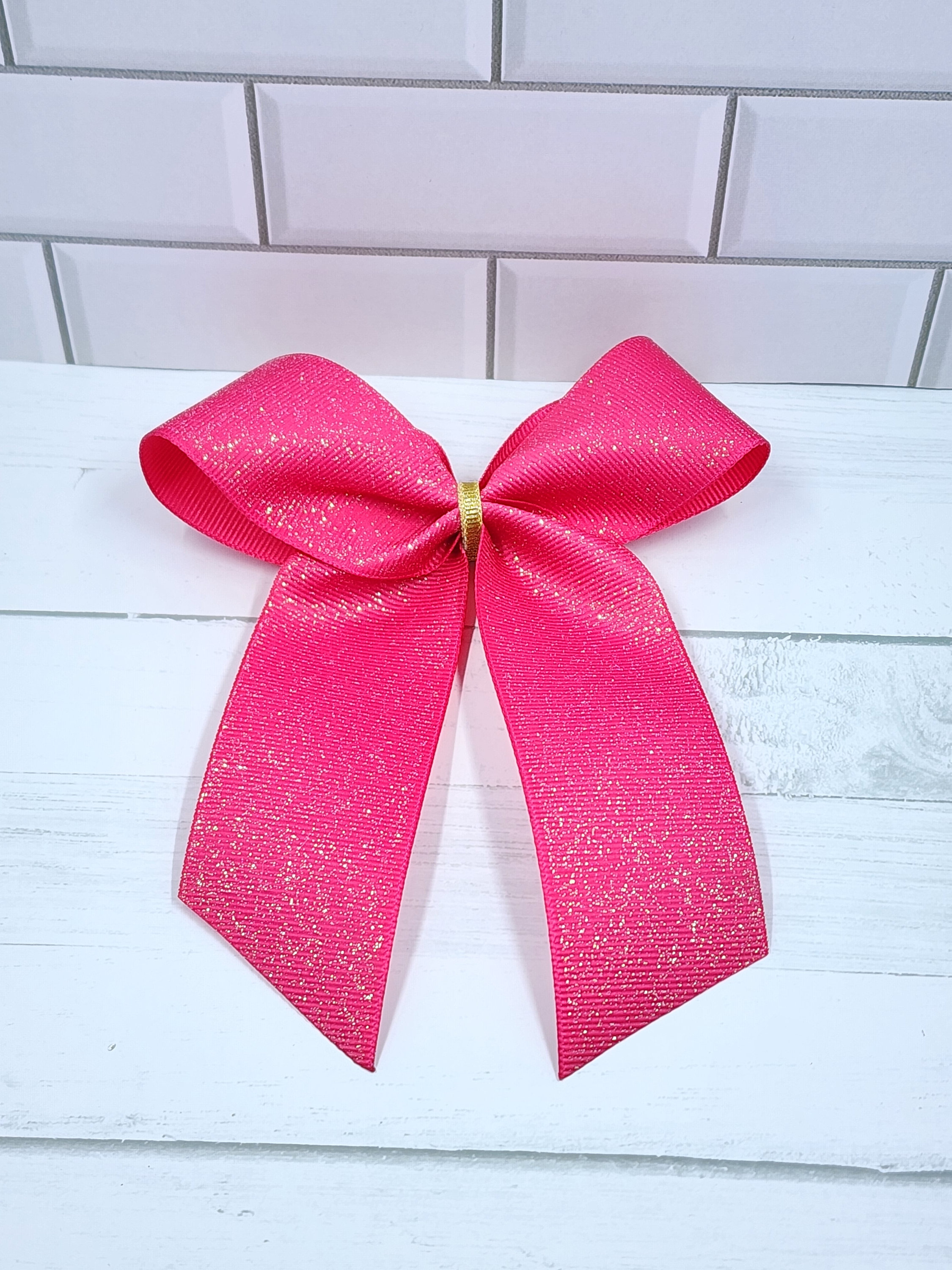 Hot Pink Glitter Bow with Gold Center