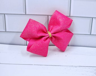 4.5" Hot Pink Glitter Bow with Gold Center