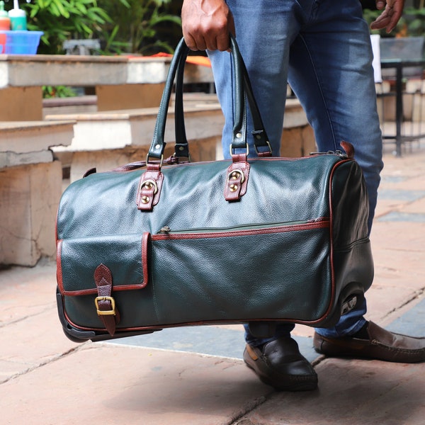 leather duffel bag men,Airport Roller Bag,leather holdall trolley weekend cabin luggage wheels,Carry On Weekend Bag Large Duffle Luggage Bag