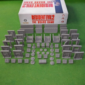 RE2 66 Piece Board Game set - 20 Doors, 8 Walls, 4 Stairs, 3 Typewriters, 10 Zombies, 5 Ink ribbons, 15 Items, 1 Chest - Resident Evil 2