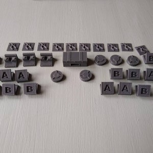 RE2 Board Game Terrain Upgrade Set 34 Models 3D Printed - Resident Evil 2.  3 x Typewriters, 1 x Chest, 15 x Items, 5 x Ink Ribbons