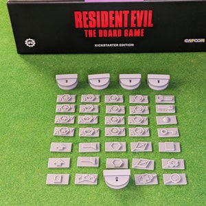 Verschlossene Türhalter – 5 x Schlösser, 34 x Identifikationsplättchen – Resident Evil Brettspiel RE1