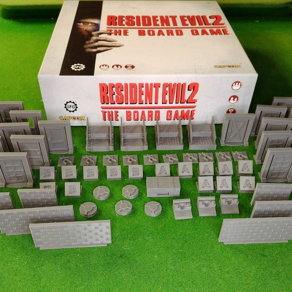 Ensemble de jeu de société RE2 66 pièces - 20 portes, 8 murs, 4 escaliers, 3 machines à écrire, 10 zombies, 5 rubans encreurs, 15 articles, 1 coffre - Resident Evil 2