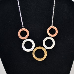Tri Color Circle Necklace Silver, Brass, Copper
