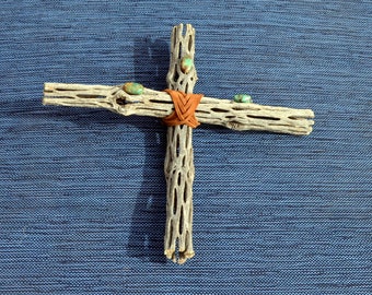 Cholla Wood Cross with Turquoise Accents