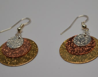 Three Metal Disc Earrings