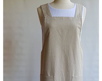 Cross Back Apron/Linen apron/Apron/Japanese style apron/cross fit apron/womens apron/work apron/pinafore apron/Natural apron/baker apron