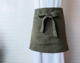 Linen Half apron, cafe apron,  barista apron, short apron, gardening apron, Linen apron, half apron