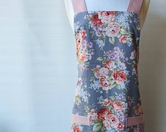Cross Back Apron/Linen apron/Apron/Japanese style apron/cross fit apron/womens apron/work apron/pinafore apron/baker apron