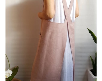 Linen Cross Back Apron/Linen apron/Apron/Japanese style apron/cross fit apron/womens apron/work apron/pinafore apron/Pure linen apron