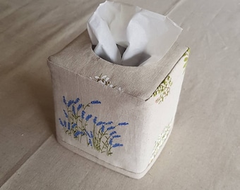 Reversible Linen Tissue Box Cover, Square Linen Tissue Box Cover