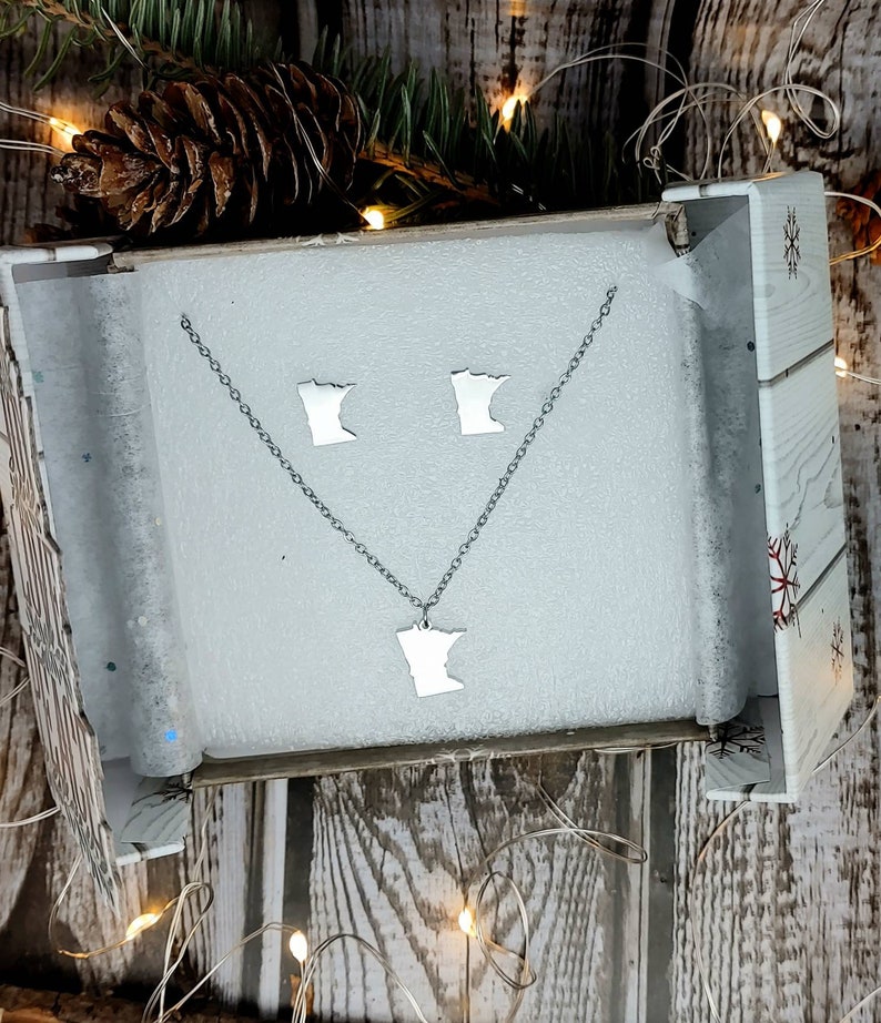 Minnesota earrings Minnesota state jewelry set MN charm necklace