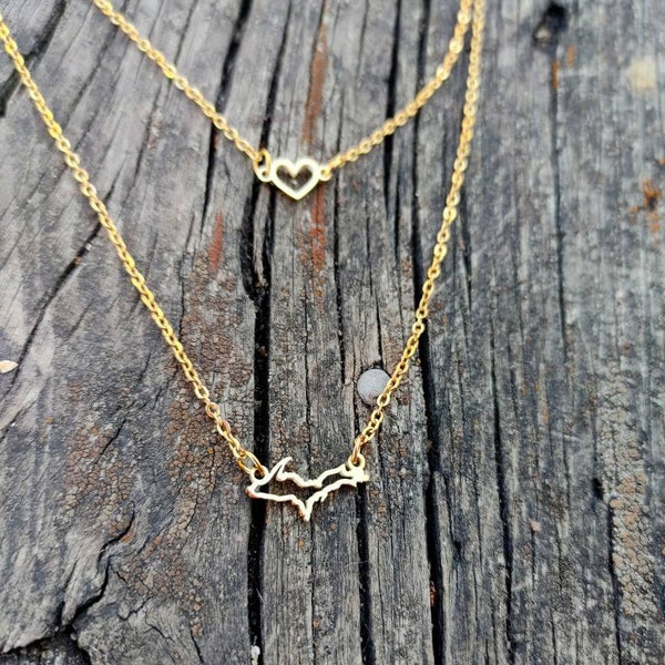 Upper Peninsula necklace, double chain UP necklace