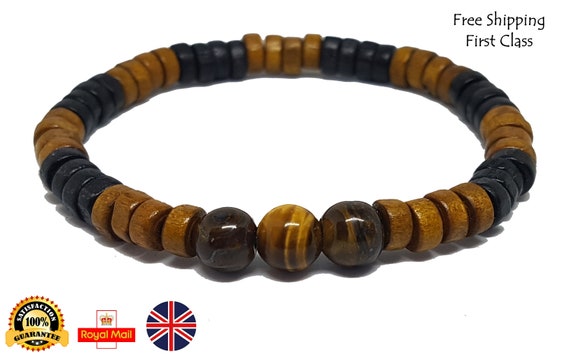 Men's Wooden Bracelet, Tiger eye Bracelet, Mens Bracelet, Beaded Bracelet, Mens Jewellery, Gift For men, Yoga bracelet