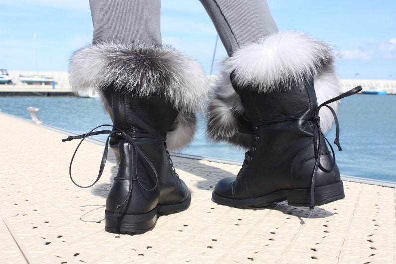 Women real fox fur decoratiom military ankle boots genuine leather fall autumn winter women snow boots hand made sneaker boots