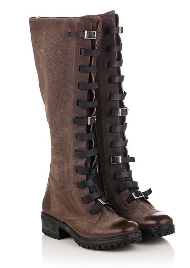 Women low heel lace up over knee high genuine leather motorcycle ankle boots low heel autumn military work combat western boots casual boots