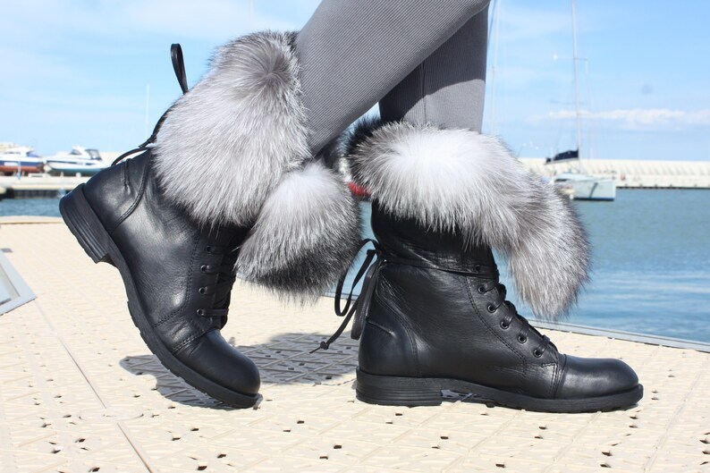 Women real fox fur decoratiom military ankle boots genuine leather fall autumn winter women snow boots hand made sneaker boots