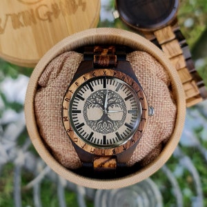 Norse Tree Of Life Wooden Watch, Engraved Wood Watch, Personalized Viking Wood Watch, Viking Jewelry, Birthday Gift, Viking Anniversary Gift