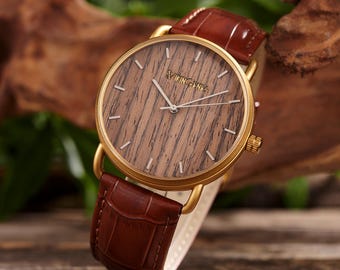Customized Wooden Watch for Men, Anniversary Gift for Husband, Father's Day Gift, Personalized Gift For Him, Leather Band Wood Watch For Men