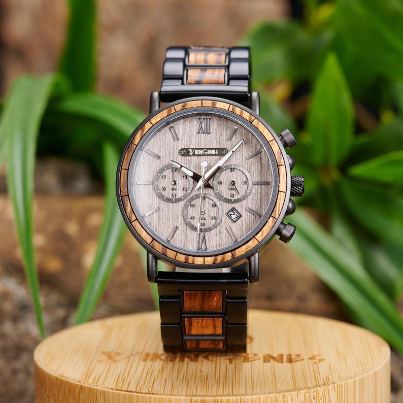 Engraved Wooden Watch For Men, Personalized Gift for Him, Anniversary Gift, Christmas Boyfriend Gift, Unique Men's Birthday Gift, Wood Watch image 1