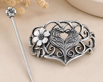 Horquilla nórdica de metal para mujer con flor y cuervos, horquilla celta, horquilla vikinga, accesorios para el cabello, regalos únicos para ella, joyas para el cabello
