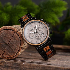 Engraved Wooden Watch For Men, Personalized Gift for Him, Anniversary Gift, Christmas Boyfriend Gift, Unique Men's Birthday Gift, Wood Watch image 3