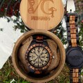 Viking Compass Watch, Wooden Engraved, Groomsmen Gift, Personalized Timepiece, Medieval Accessory, Odin Symbol, Norse Jewelry, Engraved Gift