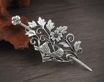 Horquilla de metal con diseño de cuervo nórdico y flor para mujer, horquilla celta, horquilla vikinga, accesorios para el cabello, regalos navideños únicos para ella.