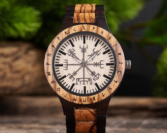 Engraved Viking Compass Wooden Watch, Vikings Watch, Personalized Gift For Men, Norse Jewelry, Christmas Gifts, 5th Anniversary Gifts, Watch