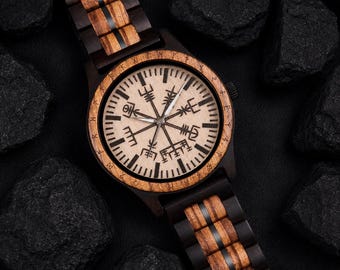 Engraved Viking Compass Wood Watch, Personalized Gift For Him, Watches For Men, Gifts For Boyfriend, 5th Anniversary Gift, Father's Day Gift