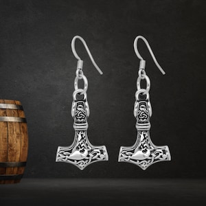 Mjolnir Thor&#39;s Hammer Stainless Steel Earrings, Norse Jewelry, Norse Mythology, Mjolnir Earrings, Vikings Jewelry, Nordic Or Celtic Earnings