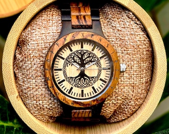 Tree Of Wooden Viking Watch Engraved Tree Of Life Wooden Watch - Main Image