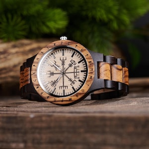 Engraved Viking Compass Wooden Watch, Men Viking Gift, Personalized Gifts, Norse Jewelry, Gifts For Boyfriend, Customized Men&#39;s Wooden Watch