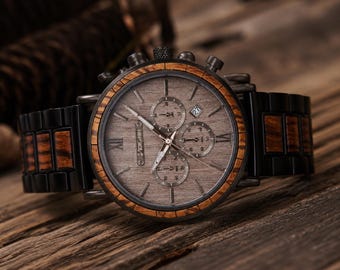 Men’s Engraved Wooden Watch, Personalized Gift For Him, Father's Day Gift, 5th Anniversary Gift, Boyfriend Christmas Gift, Men Birthday Gift