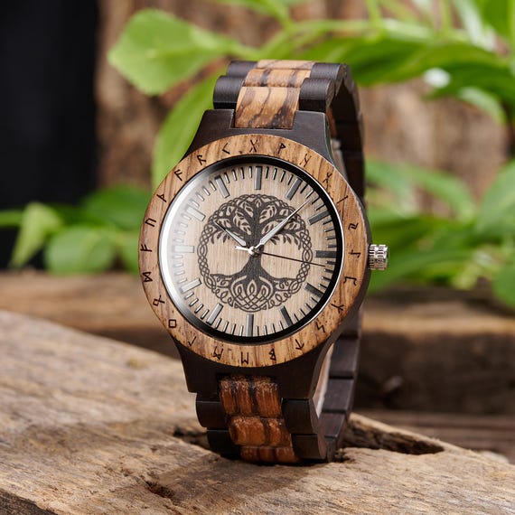 Viking Jewelry Wooden Viking Watch Engraved Tree Of Life Yggdrasil