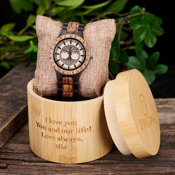 Viking Tree of Life Engraved Wooden Watch, Viking Gift, Valentines