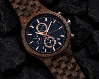 Gravierte Holzuhr für Männer, personalisiertes Geschenk für ihn, Jahrestag, Geburtstagsgeschenk für Männer, Freundgeschenk, Holzuhr, Vatertagsgeschenk