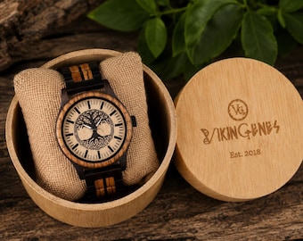 Norse Tree Of Life Yggdrasil Engraved Wooden Watch, Personalized Gift For Men, Anniversary Gift, Watches For Men, Christmas Boyfriend Gifts