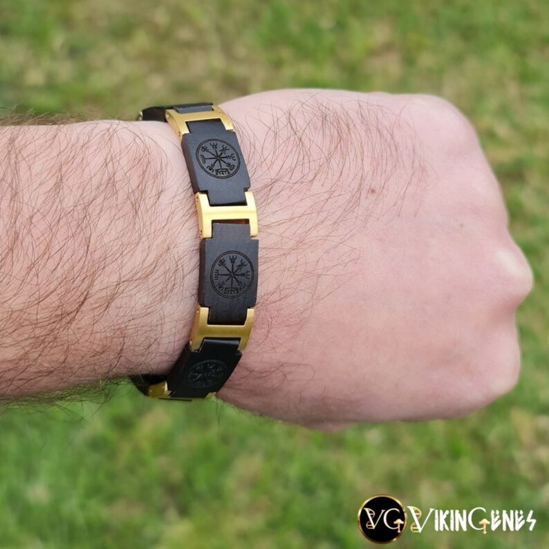 Handmade Viking Compass Vegvisir Wooden Bracelet Viking Etsy